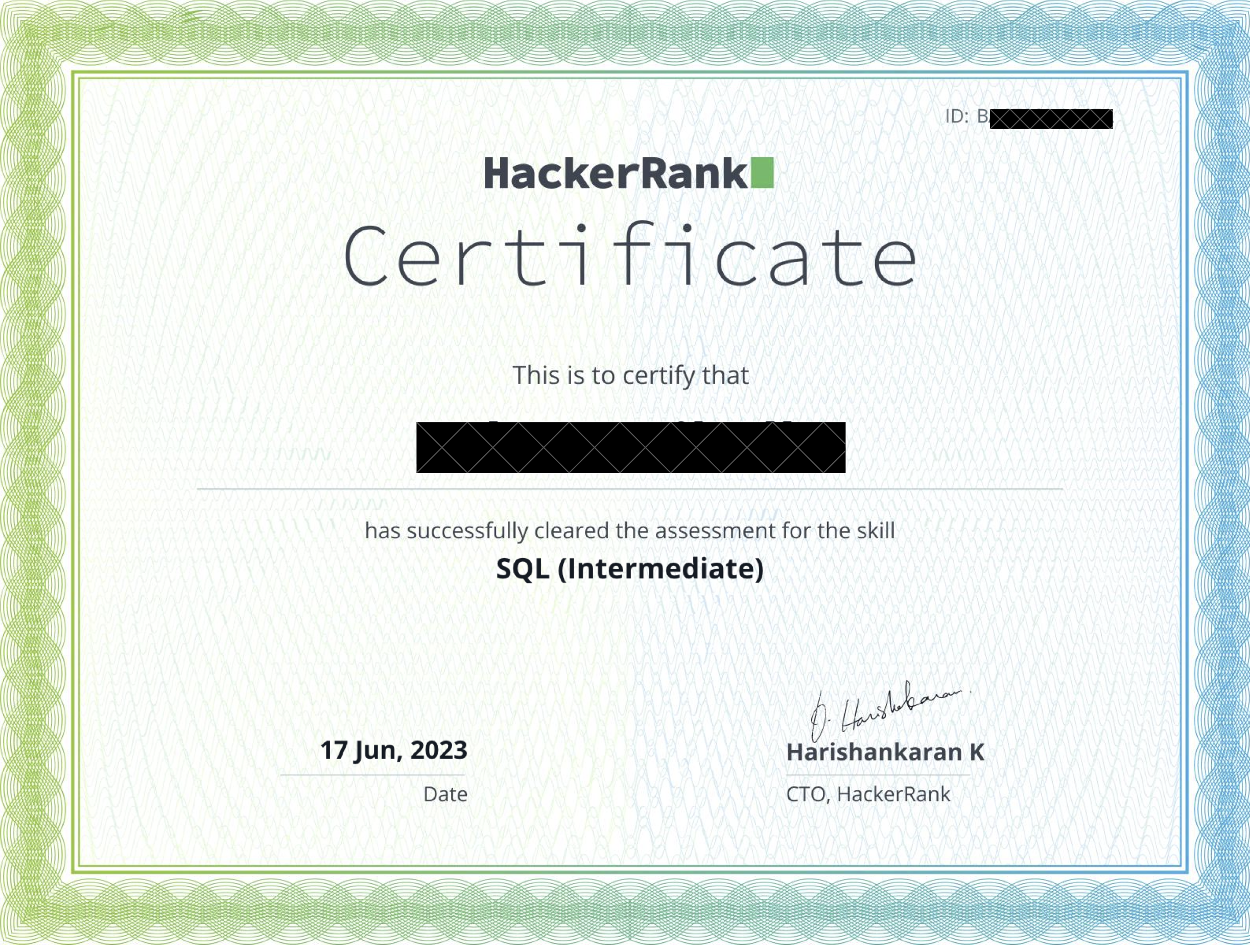 SQL Intermediate Certificate