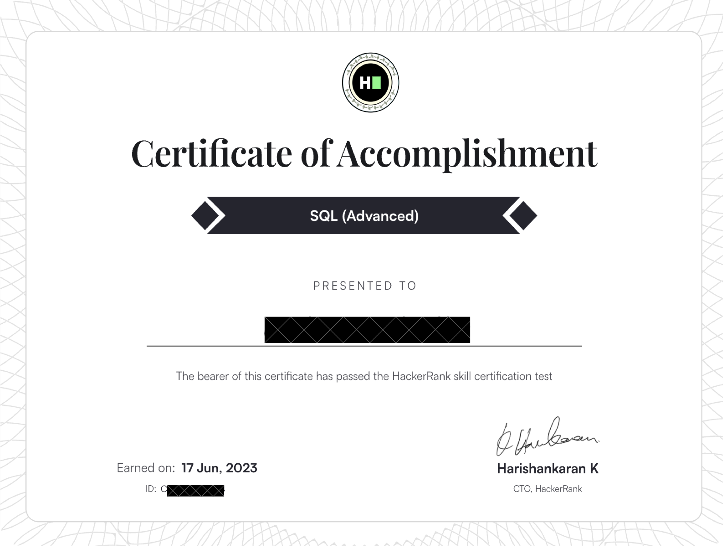 SQL Advanced Certificate